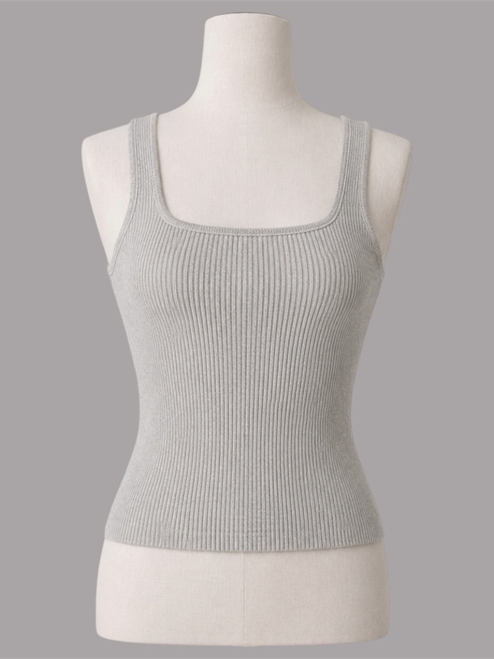 Babaton Light Gray Ribbed Knit Tank Top